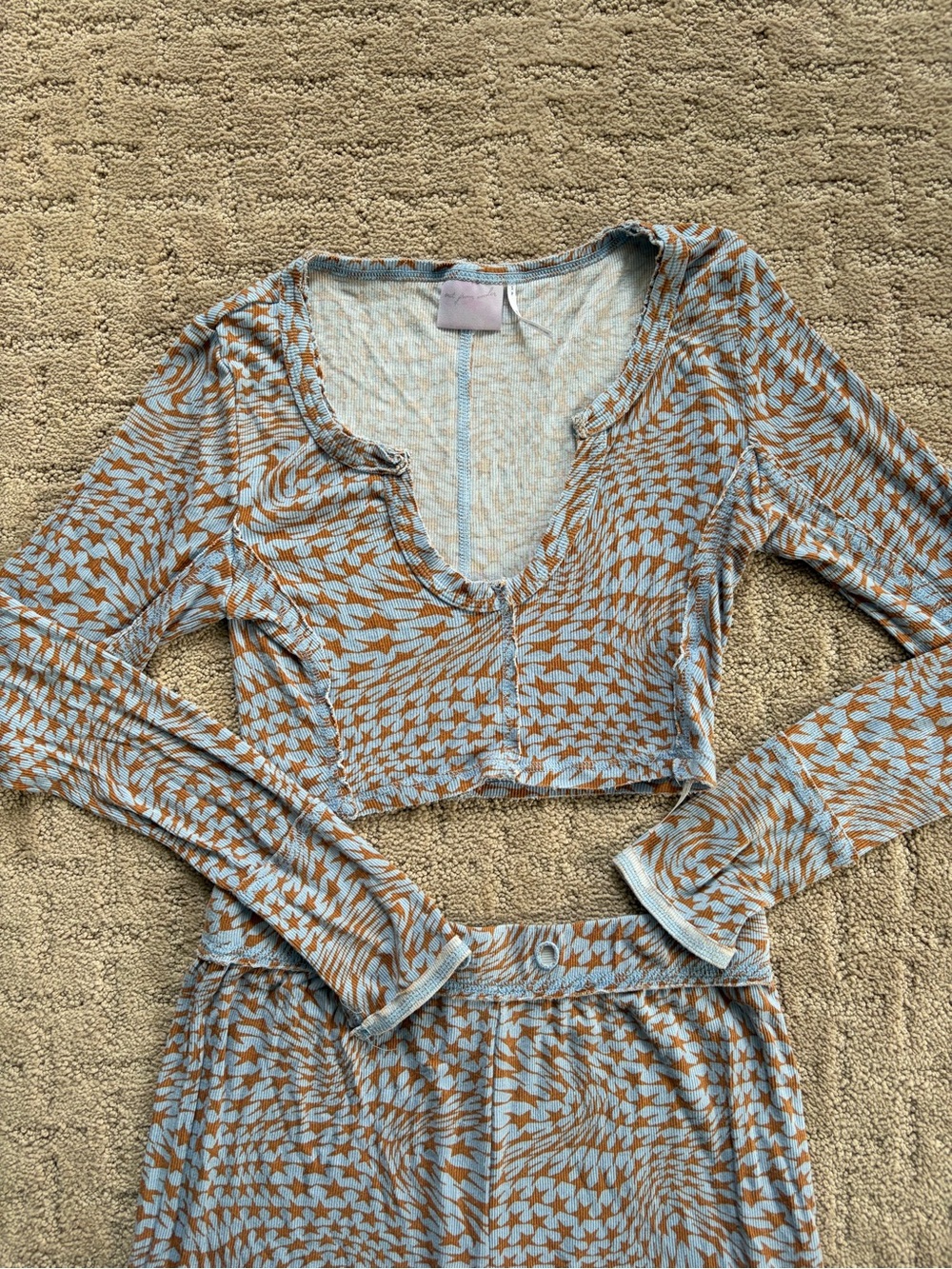Urban Outfitters Cropped Starburst Long Sleeve and Flared Pant Pyjamas